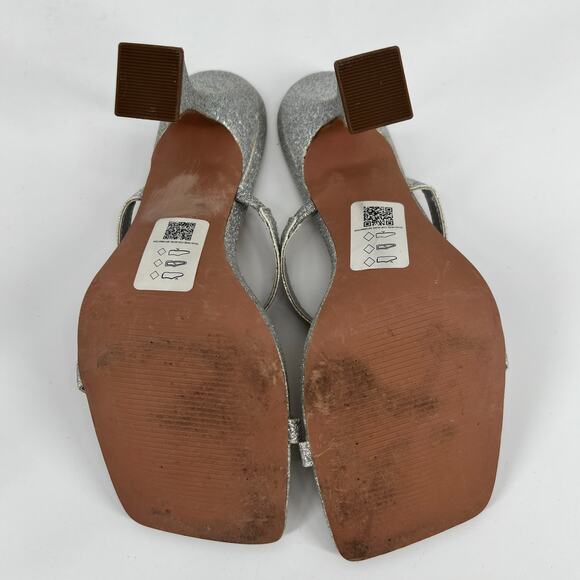 ASOS Glitter Slide Sandals Womens 8 Silver Strappy High Heels Square Open Toe - Picture 7 of 11